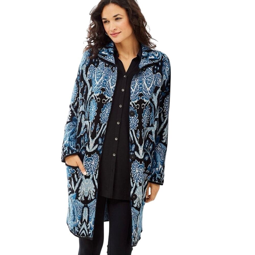 J. Jill Cardigan Wool Blend Prussian Blue Chestnut Hill Topper Size XSmall